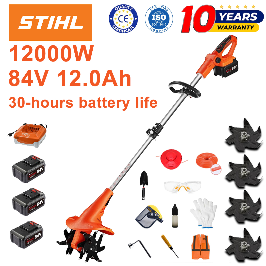 (Durata bateriei 30 de ore) Plug 12000W + baterie litiu 84V 12.0Ah * 3 + încărcător rapid * 1 + lopată * 1 + cuțit plug * 4 + disc de tăiere * 1 + frânghie de tăiere * 1 + diverse accesorii