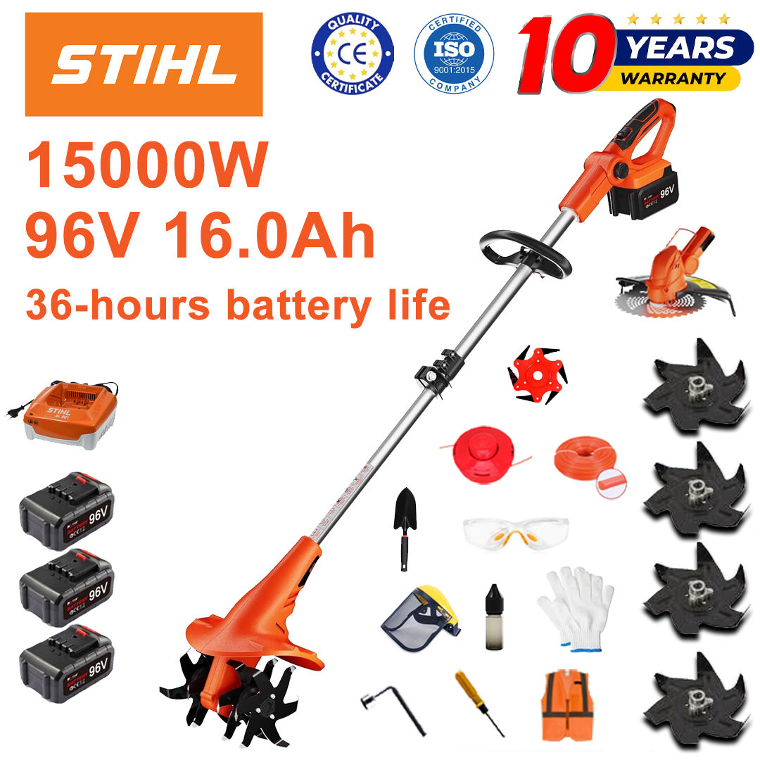 (Durata de viață a bateriei 36 de ore) Plug 15000W + baterie litiu 96V 16.0Ah * 3 + cap de cosit * 1 + încărcător rapid * 1 + lopată * 1 + cuțit plat * 2 + cuțit de plug * 4 + lamă de ferăstrău din aliaj * 1 + lamă de tăiere * 1 + frânghie de cosit * 1 + diverse accesorii
